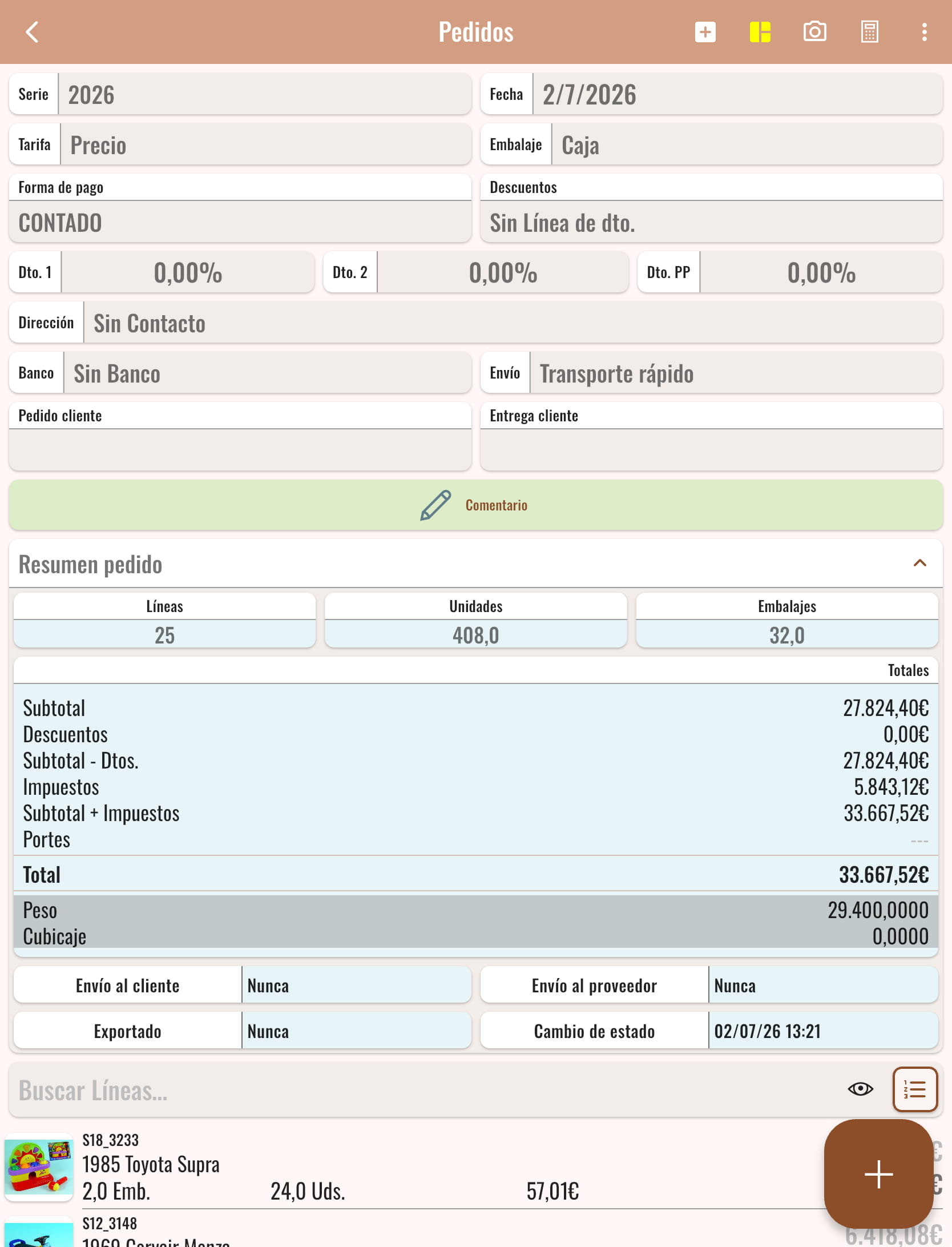 Menú principal en Sellforge Servidor